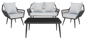 Safavieh ELSBETH 4-Piece Outdoor Living Set - Chic Weather-Resistant Patio Furniture for Stylish Gatherings Black / Grey PAT9029A