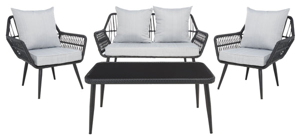 Safavieh ELSBETH 4-Piece Outdoor Living Set - Chic Weather-Resistant Patio Furniture for Stylish Gatherings Black / Grey PAT9029A
