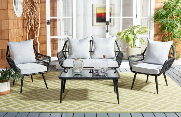 Safavieh ELSBETH 4-Piece Outdoor Living Set - Chic Weather-Resistant Patio Furniture for Stylish Gatherings Black / Grey PAT9029A