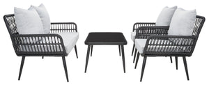 Safavieh ELSBETH 4-Piece Outdoor Living Set - Chic Weather-Resistant Patio Furniture for Stylish Gatherings Black / Grey PAT9029A