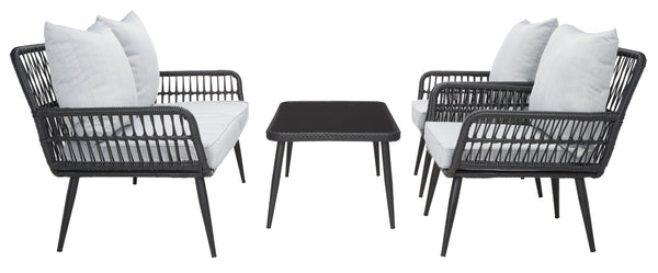 Safavieh ELSBETH 4-Piece Outdoor Living Set - Chic Weather-Resistant Patio Furniture for Stylish Gatherings Black / Grey PAT9029A