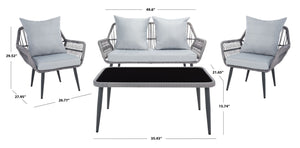 Safavieh ELSBETH 4-Piece Outdoor Living Set - Chic Weather-Resistant Patio Furniture for Stylish Gatherings Grey PAT9029B
