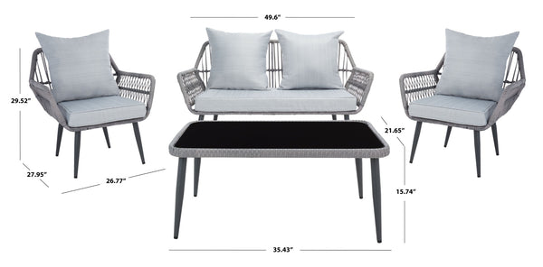Safavieh ELSBETH 4-Piece Outdoor Living Set - Chic Weather-Resistant Patio Furniture for Stylish Gatherings Grey PAT9029B