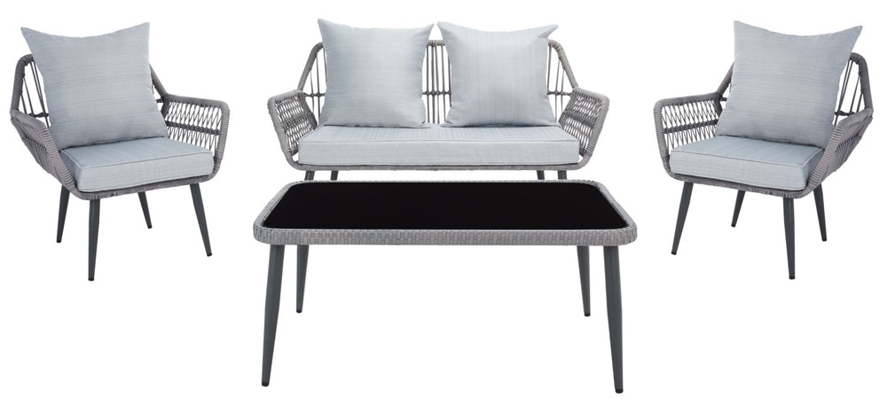Safavieh ELSBETH 4-Piece Outdoor Living Set - Chic Weather-Resistant Patio Furniture for Stylish Gatherings Grey PAT9029B
