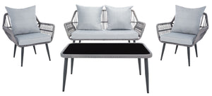 Safavieh ELSBETH 4-Piece Outdoor Living Set - Chic Weather-Resistant Patio Furniture for Stylish Gatherings Grey PAT9029B