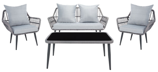 Safavieh ELSBETH 4-Piece Outdoor Living Set - Chic Weather-Resistant Patio Furniture for Stylish Gatherings Grey PAT9029B