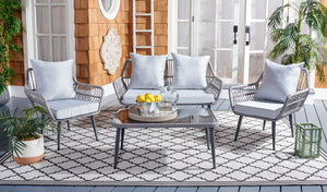 Safavieh ELSBETH 4-Piece Outdoor Living Set - Chic Weather-Resistant Patio Furniture for Stylish Gatherings Grey PAT9029B