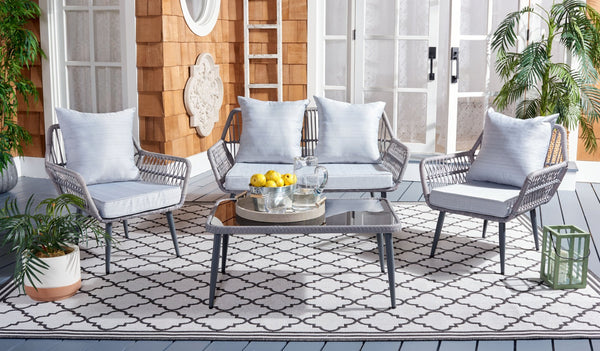 Safavieh ELSBETH 4-Piece Outdoor Living Set - Chic Weather-Resistant Patio Furniture for Stylish Gatherings Grey PAT9029B