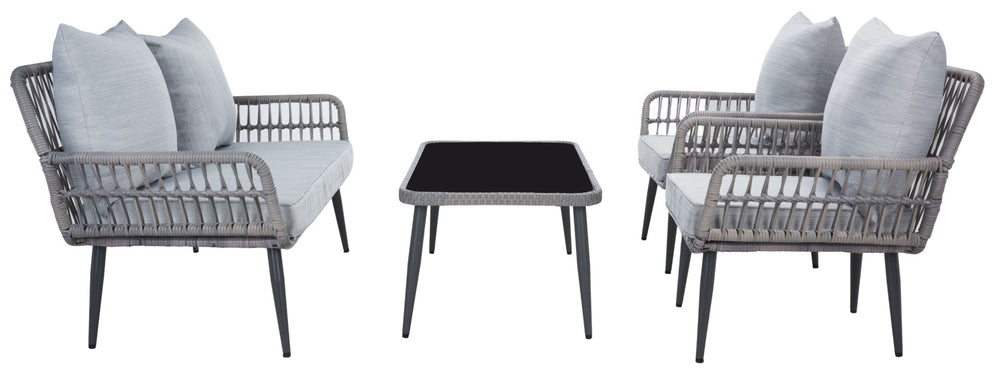Safavieh ELSBETH 4-Piece Outdoor Living Set - Chic Weather-Resistant Patio Furniture for Stylish Gatherings Grey PAT9029B