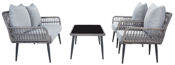 Safavieh ELSBETH 4-Piece Outdoor Living Set - Chic Weather-Resistant Patio Furniture for Stylish Gatherings Grey PAT9029B