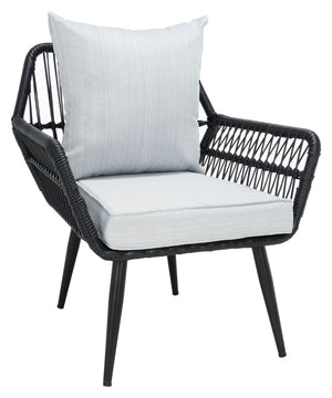 Safavieh LONDYN 3-Piece Lounge Set for Relaxed Outdoor Living with Sculptural Armchairs and Accent Table Black / Grey PAT9031A
