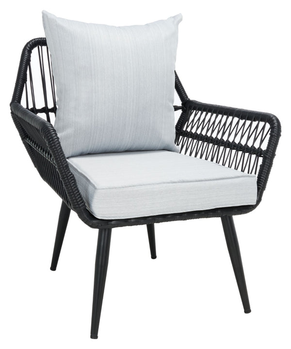 Safavieh LONDYN 3-Piece Lounge Set for Relaxed Outdoor Living with Sculptural Armchairs and Accent Table Black / Grey PAT9031A
