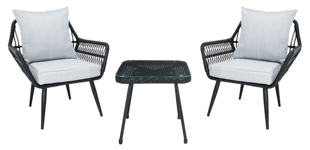 Safavieh LONDYN 3-Piece Lounge Set for Relaxed Outdoor Living with Sculptural Armchairs and Accent Table Black / Grey PAT9031A