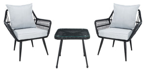 Safavieh LONDYN 3-Piece Lounge Set for Relaxed Outdoor Living with Sculptural Armchairs and Accent Table Black / Grey PAT9031A
