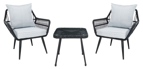 Safavieh LONDYN 3-Piece Lounge Set for Relaxed Outdoor Living with Sculptural Armchairs and Accent Table Black / Grey PAT9031A