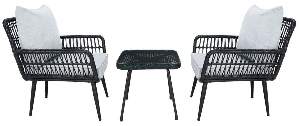 Safavieh LONDYN 3-Piece Lounge Set for Relaxed Outdoor Living with Sculptural Armchairs and Accent Table Black / Grey PAT9031A