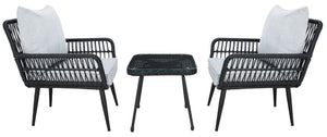 Safavieh LONDYN 3-Piece Lounge Set for Relaxed Outdoor Living with Sculptural Armchairs and Accent Table Black / Grey PAT9031A