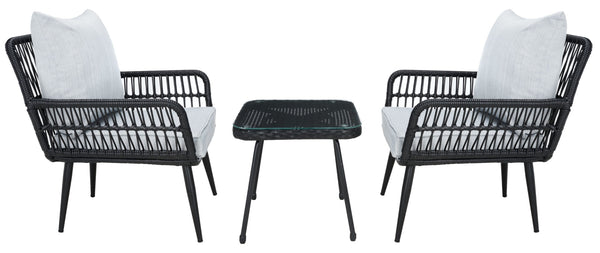 Safavieh LONDYN 3-Piece Lounge Set for Relaxed Outdoor Living with Sculptural Armchairs and Accent Table Black / Grey PAT9031A