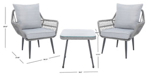Safavieh LONDYN 3-Piece Lounge Set for Relaxed Outdoor Living with Sculptural Armchairs and Accent Table Grey PAT9031B