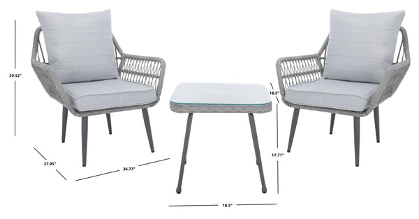 Safavieh LONDYN 3-Piece Lounge Set for Relaxed Outdoor Living with Sculptural Armchairs and Accent Table Grey PAT9031B