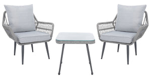 Safavieh LONDYN 3-Piece Lounge Set for Relaxed Outdoor Living with Sculptural Armchairs and Accent Table Grey PAT9031B