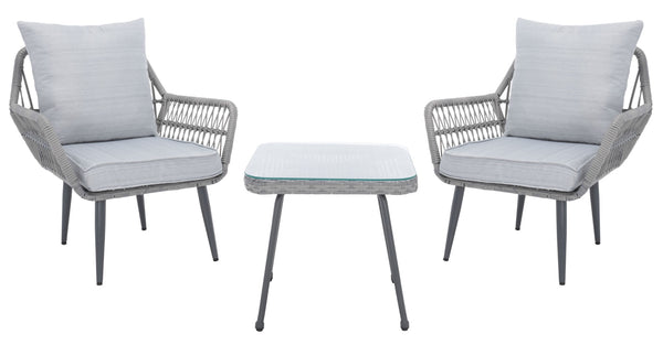 Safavieh LONDYN 3-Piece Lounge Set for Relaxed Outdoor Living with Sculptural Armchairs and Accent Table Grey PAT9031B