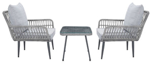 Safavieh LONDYN 3-Piece Lounge Set for Relaxed Outdoor Living with Sculptural Armchairs and Accent Table Grey PAT9031B