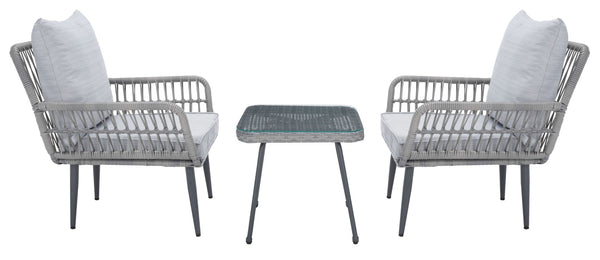 Safavieh LONDYN 3-Piece Lounge Set for Relaxed Outdoor Living with Sculptural Armchairs and Accent Table Grey PAT9031B