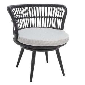 Safavieh KYOMI 3-Piece Outdoor Lounge Set - Modern Black Rope Chairs with Grey Cushions for Cozy Relaxation PAT9032A