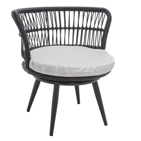 Safavieh KYOMI 3-Piece Outdoor Lounge Set - Modern Black Rope Chairs with Grey Cushions for Cozy Relaxation PAT9032A