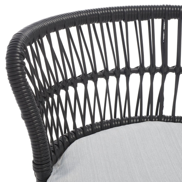 Safavieh KYOMI 3-Piece Outdoor Lounge Set - Modern Black Rope Chairs with Grey Cushions for Cozy Relaxation PAT9032A