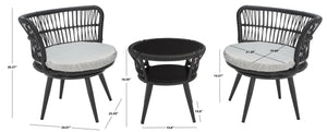 Safavieh KYOMI 3-Piece Outdoor Lounge Set - Modern Black Rope Chairs with Grey Cushions for Cozy Relaxation PAT9032A