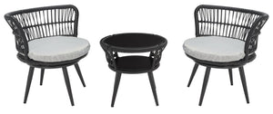 Safavieh KYOMI 3-Piece Outdoor Lounge Set - Modern Black Rope Chairs with Grey Cushions for Cozy Relaxation PAT9032A