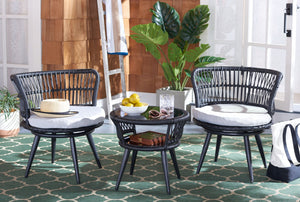 Safavieh KYOMI 3-Piece Outdoor Lounge Set - Modern Black Rope Chairs with Grey Cushions for Cozy Relaxation PAT9032A