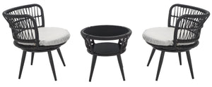 Safavieh KYOMI 3-Piece Outdoor Lounge Set - Modern Black Rope Chairs with Grey Cushions for Cozy Relaxation PAT9032A