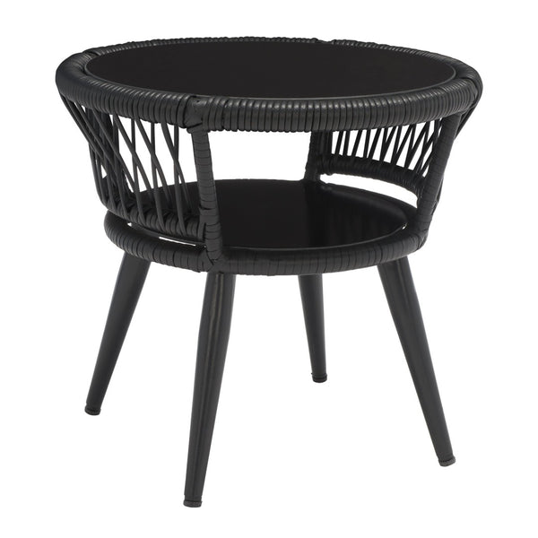 Safavieh KYOMI 3-Piece Outdoor Lounge Set - Modern Black Rope Chairs with Grey Cushions for Cozy Relaxation PAT9032A