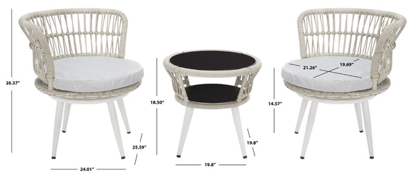 Safavieh KYOMI 3-Piece Outdoor Lounge Set – Grey Rope & Cushions for Stylish Patios, Balconies & Relaxation PAT9032B