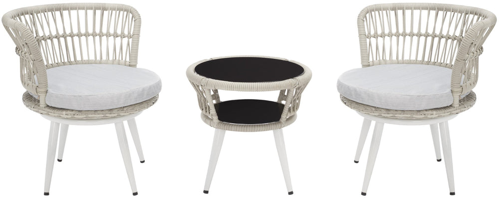 Safavieh KYOMI 3-Piece Outdoor Lounge Set – Grey Rope & Cushions for Stylish Patios, Balconies & Relaxation PAT9032B