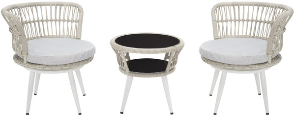 Safavieh KYOMI 3-Piece Outdoor Lounge Set – Grey Rope & Cushions for Stylish Patios, Balconies & Relaxation PAT9032B