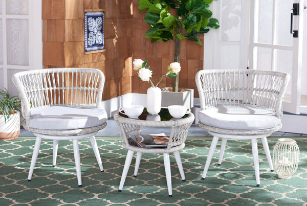 Safavieh KYOMI 3-Piece Outdoor Lounge Set – Grey Rope & Cushions for Stylish Patios, Balconies & Relaxation PAT9032B