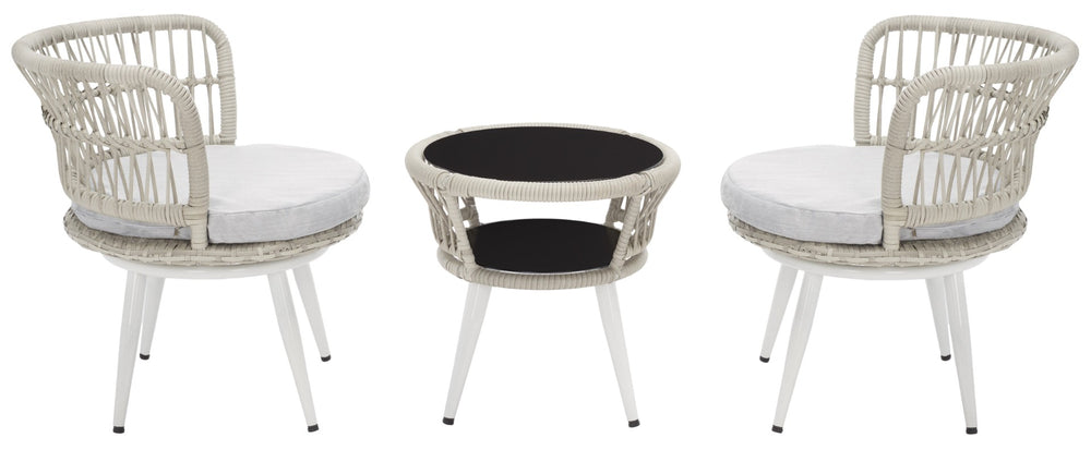 Safavieh KYOMI 3-Piece Outdoor Lounge Set – Grey Rope & Cushions for Stylish Patios, Balconies & Relaxation PAT9032B