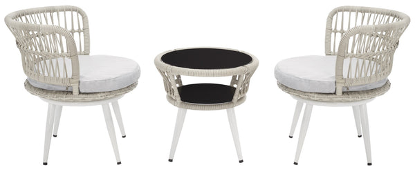 Safavieh KYOMI 3-Piece Outdoor Lounge Set – Grey Rope & Cushions for Stylish Patios, Balconies & Relaxation PAT9032B