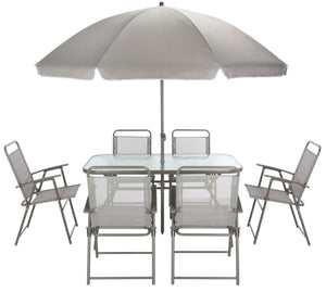 Safavieh LAURENTI Dining Set with Umbrella - Stylish Grey Outdoor Furniture for Relaxed Al Fresco Dining PAT9037A
