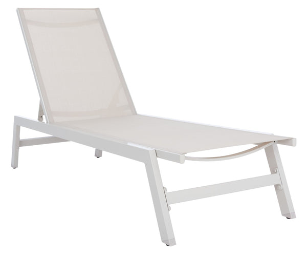 Safavieh FIONNE Sunlounger - Modern Minimalist Outdoor Lounger with Durable Design for Ultimate Relaxation White / Beige PAT9038A