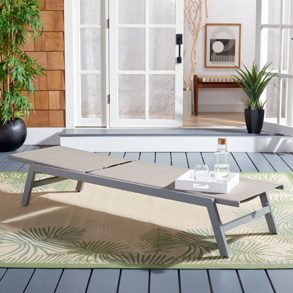 Safavieh FIONNE Sunlounger - Modern Minimalist Outdoor Lounger with Durable Design for Ultimate Relaxation Silver / Grey PAT9038B