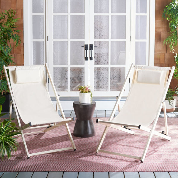 Safavieh CAMLIN Sling Chairs Set of 2 - Stylish Outdoor Loungers with Adjustable Positions and Built-In Headrest Beige / Beige PAT9039A-SET2