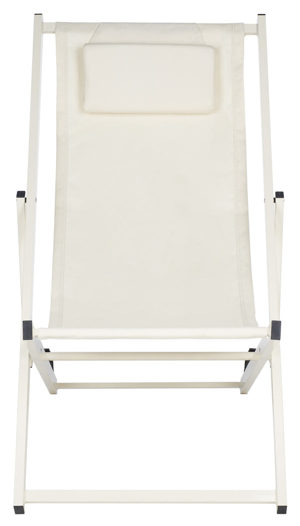 Safavieh CAMLIN Sling Chairs Set of 2 - Stylish Outdoor Loungers with Adjustable Positions and Built-In Headrest Beige / Beige PAT9039A-SET2