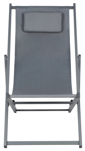 Safavieh CAMLIN Sling Chairs Set of 2 - Stylish Outdoor Loungers with Adjustable Positions and Built-In Headrest Grey / Grey PAT9039B-SET2