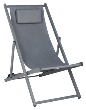 Safavieh CAMLIN Sling Chairs Set of 2 - Stylish Outdoor Loungers with Adjustable Positions and Built-In Headrest Grey / Grey PAT9039B-SET2