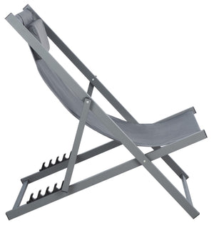Safavieh CAMLIN Sling Chairs Set of 2 - Stylish Outdoor Loungers with Adjustable Positions and Built-In Headrest Grey / Grey PAT9039B-SET2